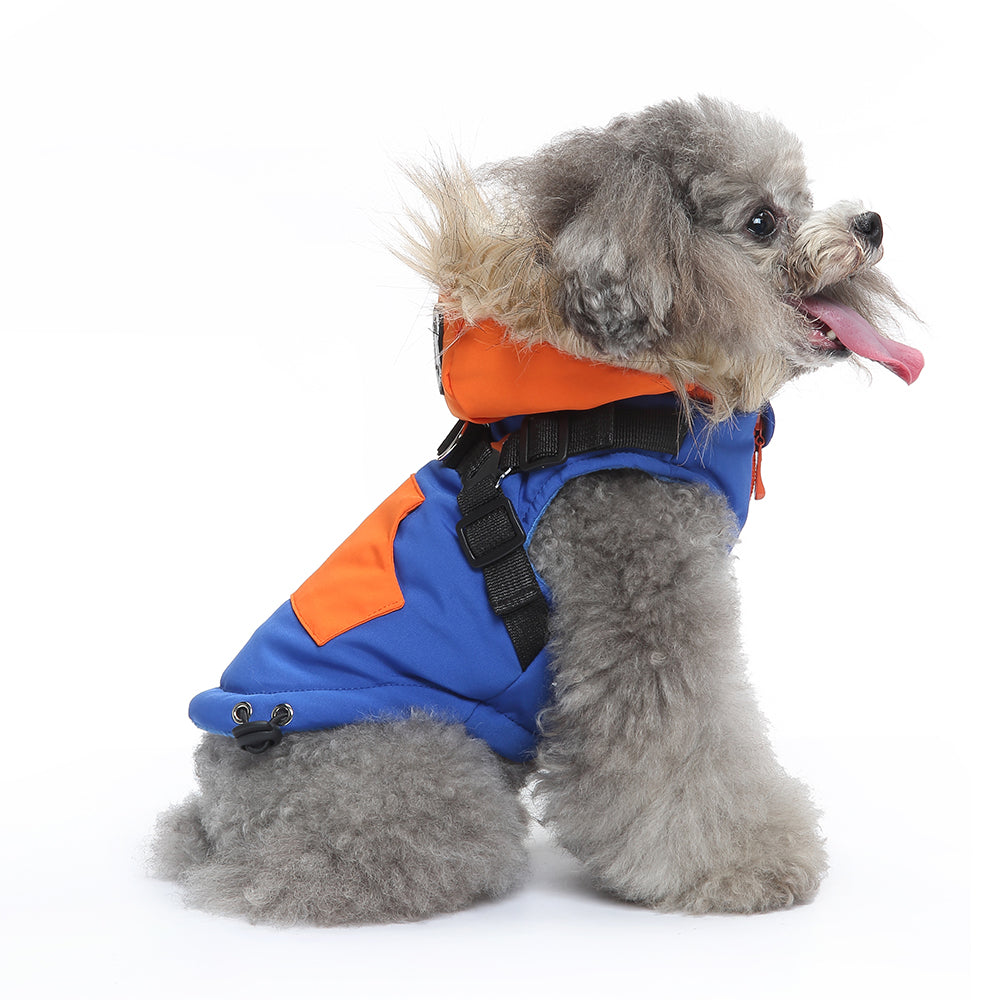 Peture Winter Dual-Color Dog Harness Jacket with Hood (Available in Wine-Yellow / Red-Blue)