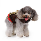 Reindeer Dog Costume – Festive Brown Outfit with Golden Antlers, Bells, and Pom-Pom Details