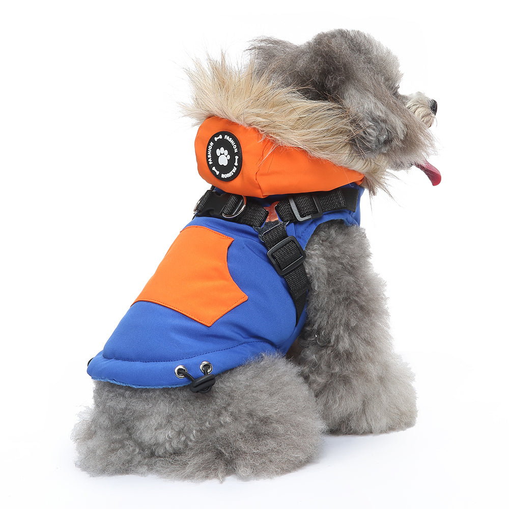 Peture Winter Dual-Color Dog Harness Jacket with Hood (Available in Wine-Yellow / Red-Blue)