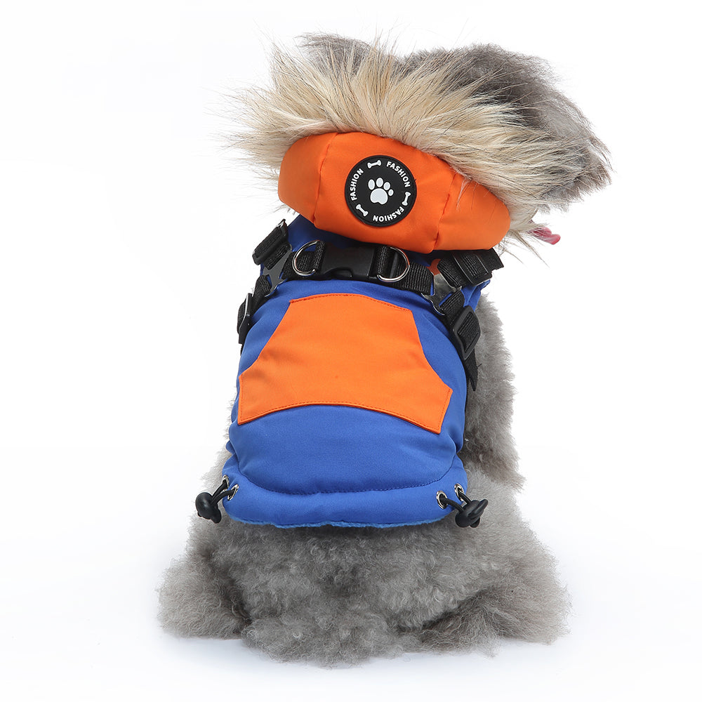 Peture Winter Dual-Color Dog Harness Jacket with Hood (Available in Wine-Yellow / Red-Blue)