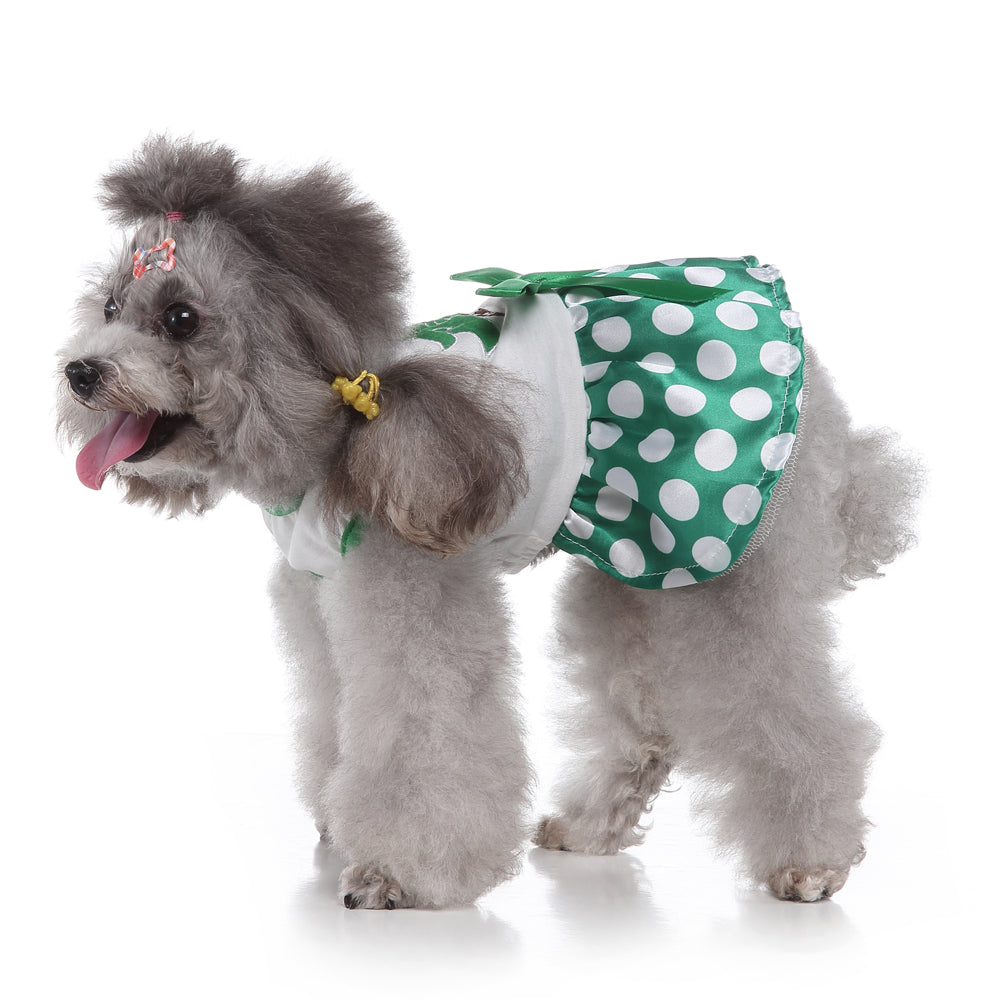 Polka Dot Green Dog Dress with Christmas Tree Design