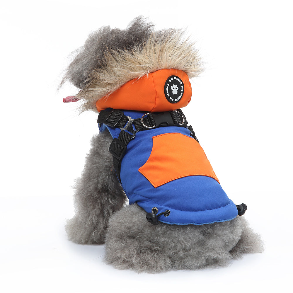 Peture Winter Dual-Color Dog Harness Jacket with Hood (Available in Wine-Yellow / Red-Blue)