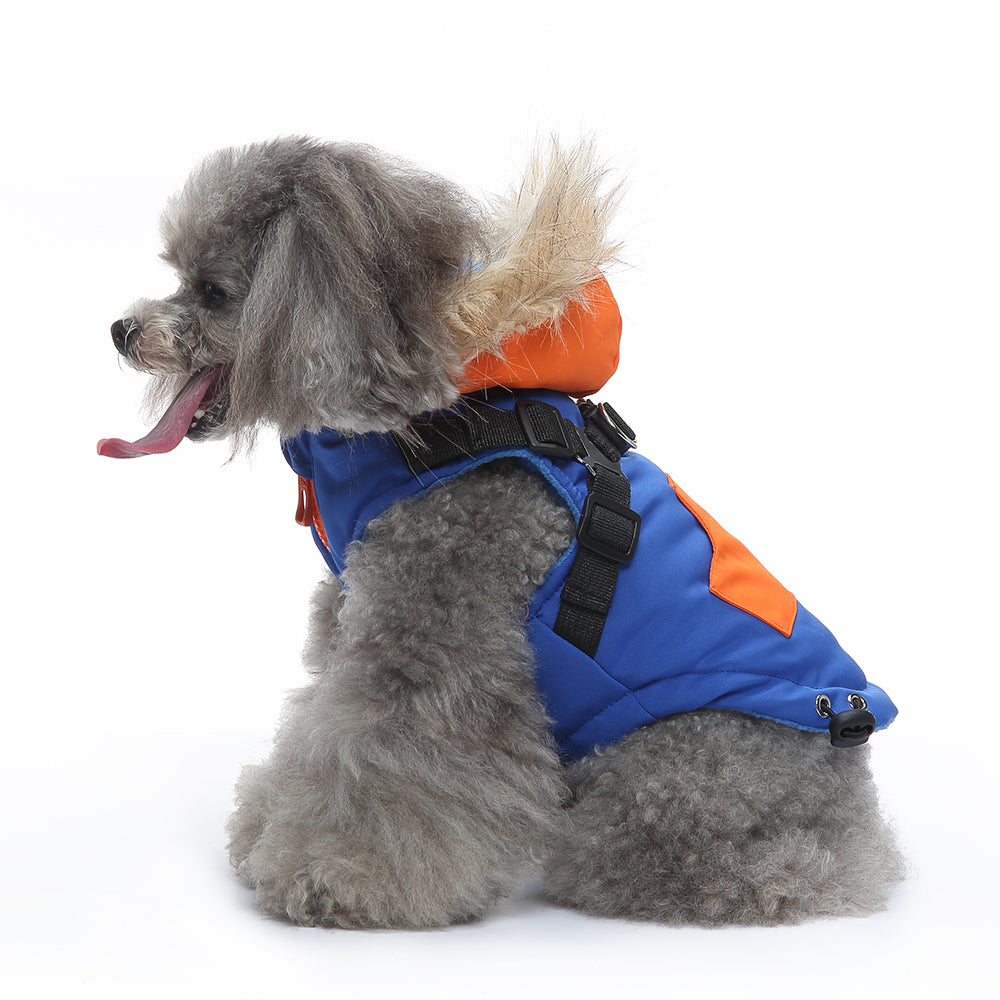 Peture Winter Dual-Color Dog Harness Jacket with Hood (Available in Wine-Yellow / Red-Blue)