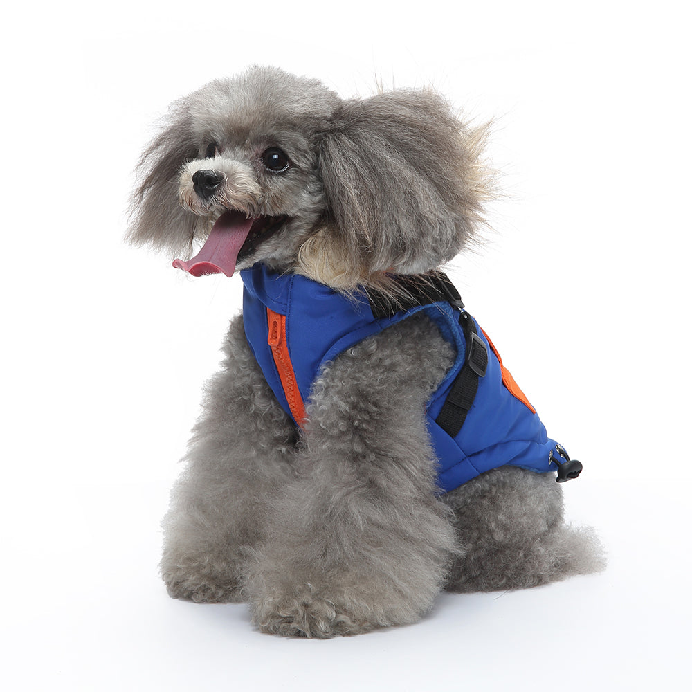 Peture Winter Dual-Color Dog Harness Jacket with Hood (Available in Wine-Yellow / Red-Blue)