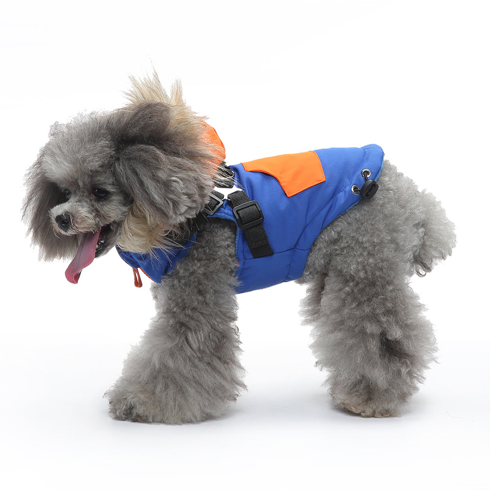 Peture Winter Dual-Color Dog Harness Jacket with Hood (Available in Wine-Yellow / Red-Blue)