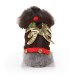 Reindeer Dog Costume – Festive Brown Outfit with Golden Antlers, Bells, and Pom-Pom Details