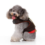 Reindeer Dog Costume – Festive Brown Outfit with Golden Antlers, Bells, and Pom-Pom Details