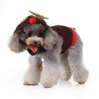 Reindeer Dog Costume – Festive Brown Outfit with Golden Antlers, Bells, and Pom-Pom Details