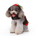 Reindeer Dog Costume – Festive Brown Outfit with Golden Antlers, Bells, and Pom-Pom Details