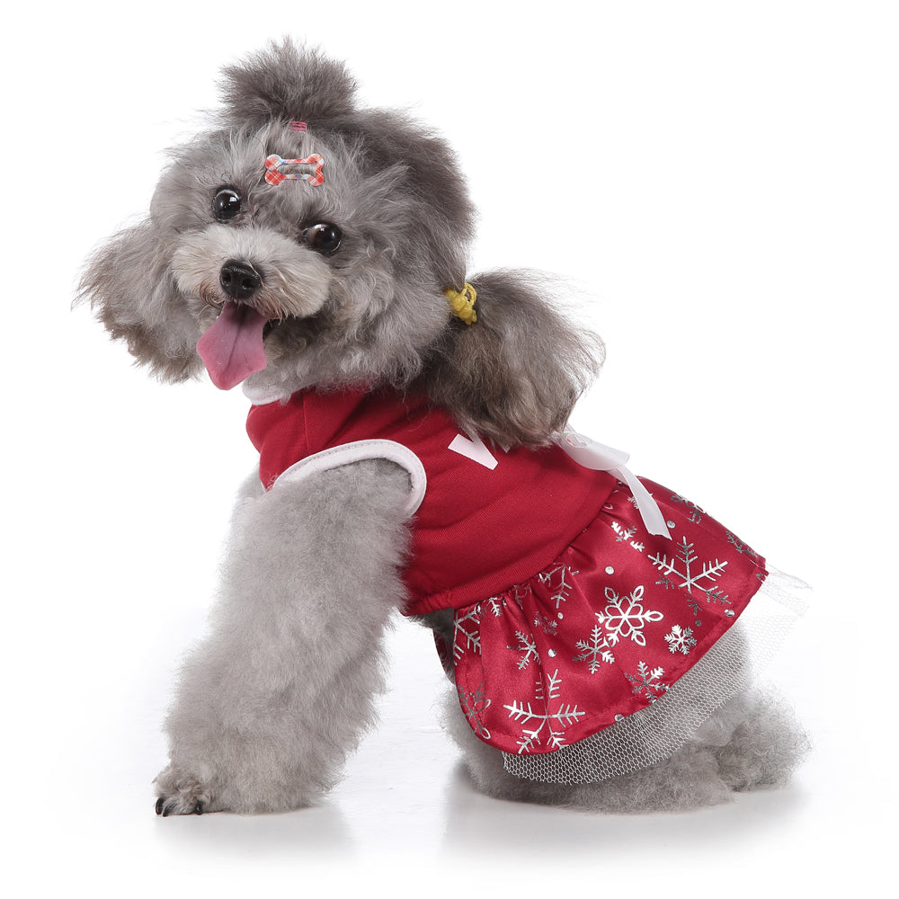 Polka Dot Green Dog Dress with Christmas Tree Design