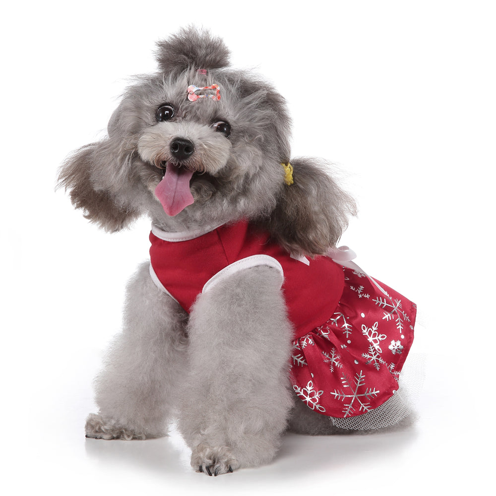 Polka Dot Green Dog Dress with Christmas Tree Design