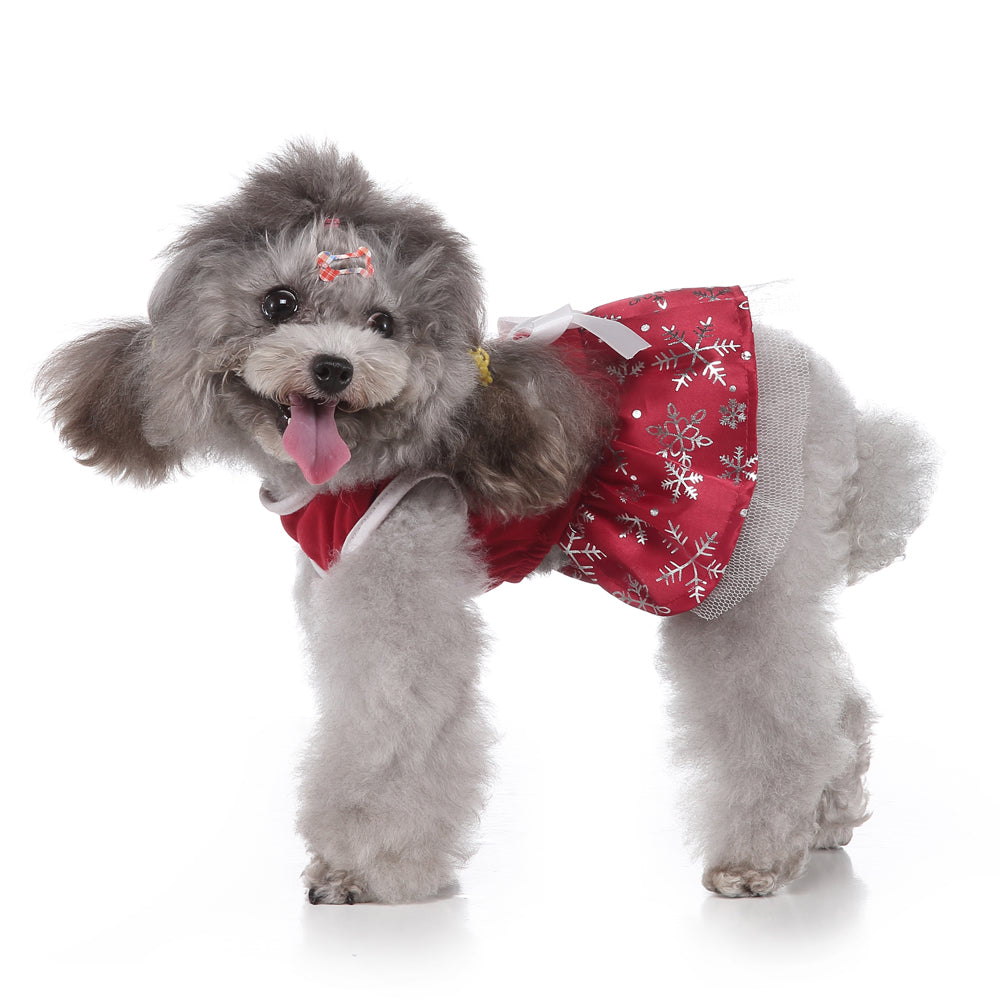 Polka Dot Green Dog Dress with Christmas Tree Design