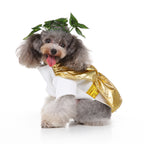 Roman Emperor Dog Costume – Regal White Tunic with Gold Cape and Laurel Crown