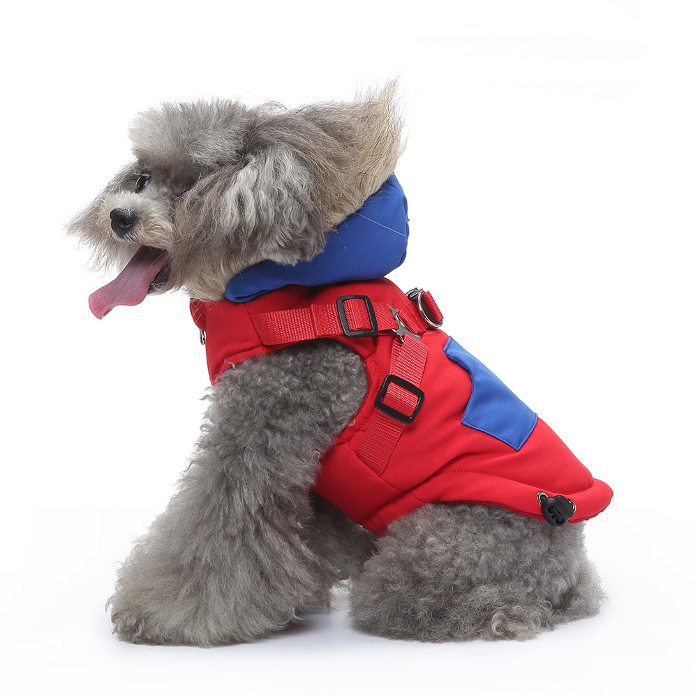 Peture Winter Dual-Color Dog Harness Jacket with Hood (Available in Wine-Yellow / Red-Blue)