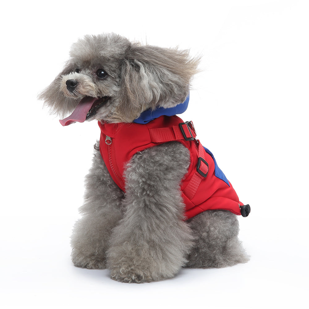Peture Winter Dual-Color Dog Harness Jacket with Hood (Available in Wine-Yellow / Red-Blue)
