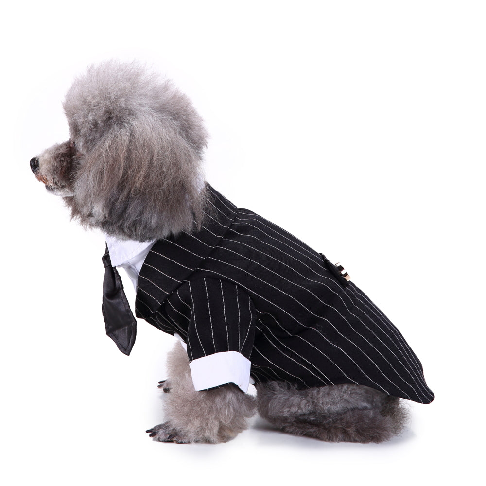 Tuxedo Dog Costume – Elegant Black, Blue or Pinstripe Tuxedo with Bow Tie for Special Occasions