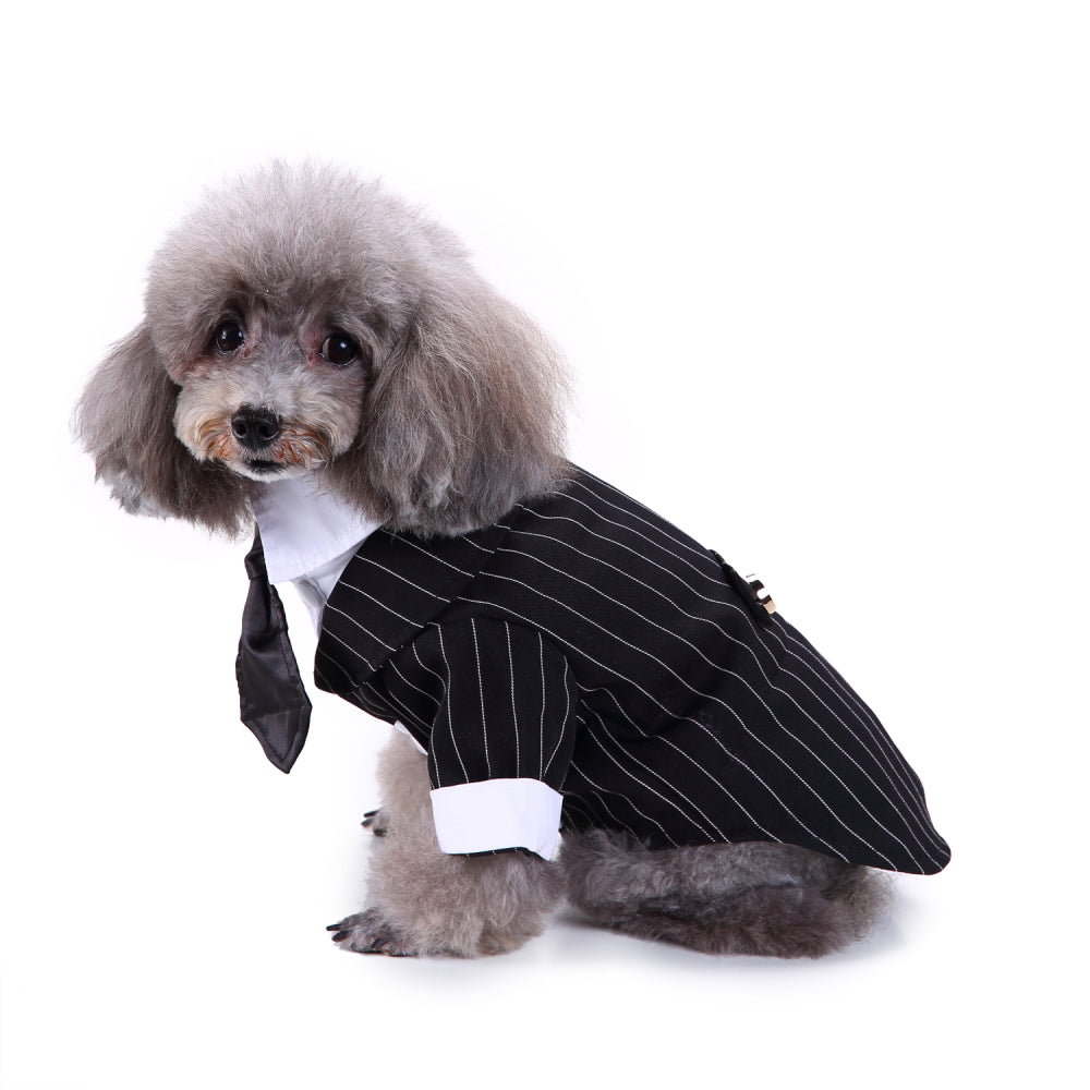 Tuxedo Dog Costume – Elegant Black, Blue or Pinstripe Tuxedo with Bow Tie for Special Occasions