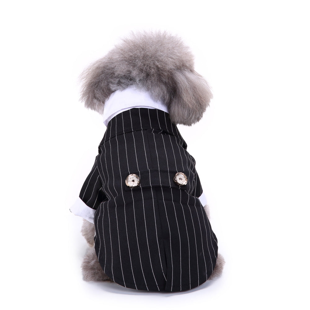 Tuxedo Dog Costume – Elegant Black, Blue or Pinstripe Tuxedo with Bow Tie for Special Occasions
