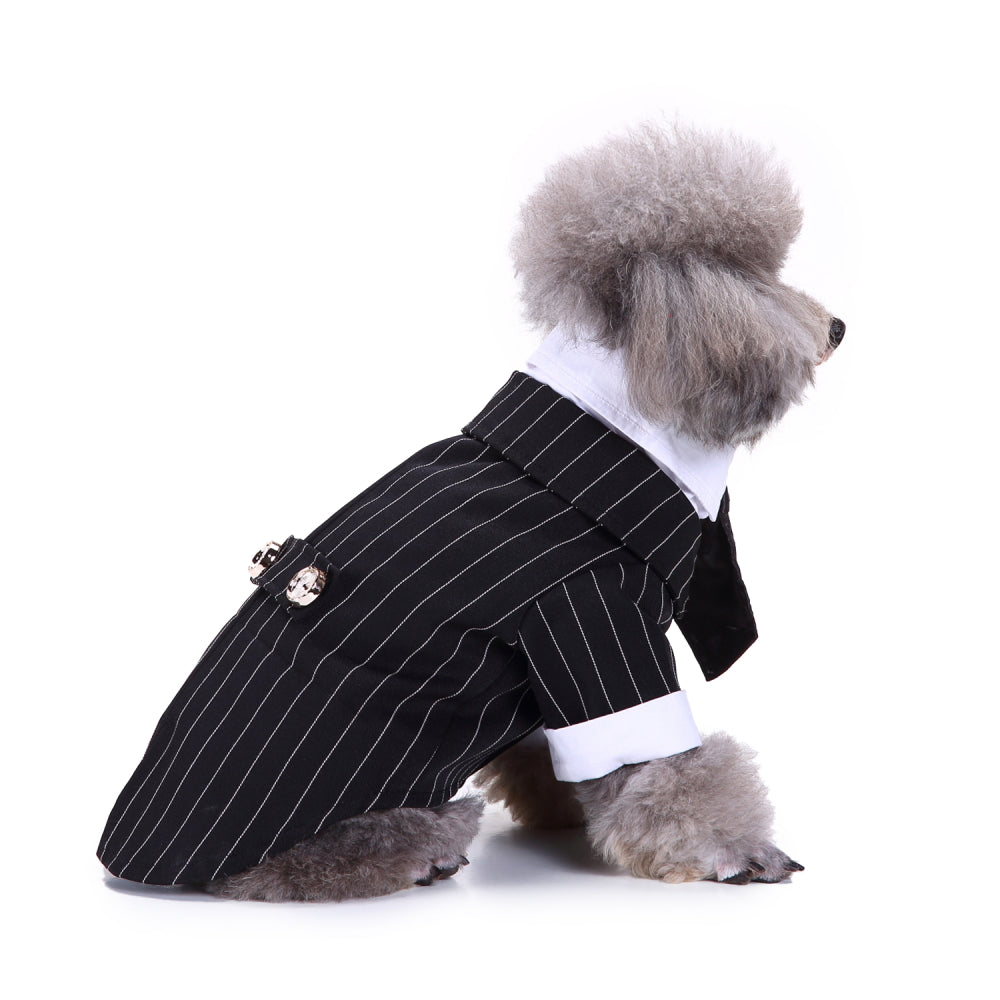 Tuxedo Dog Costume – Elegant Black, Blue or Pinstripe Tuxedo with Bow Tie for Special Occasions