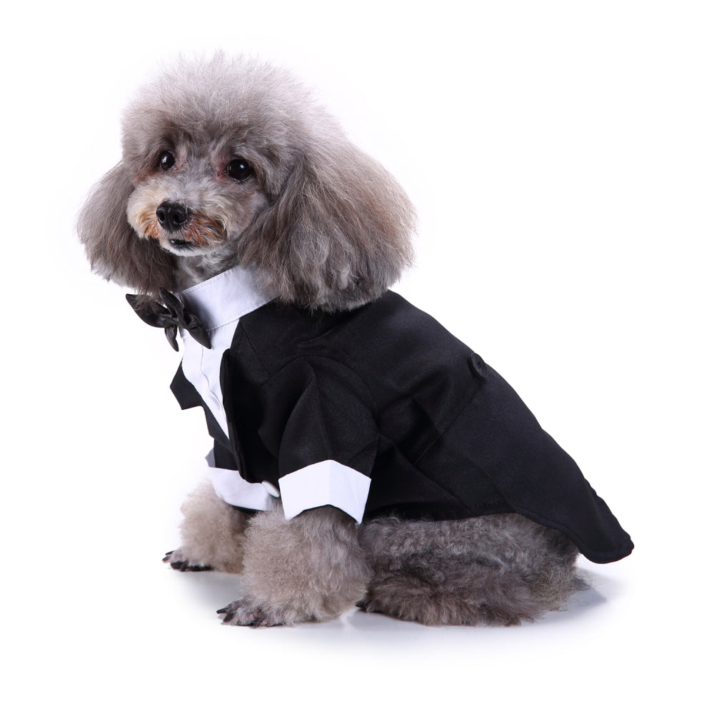 Tuxedo Dog Costume – Elegant Black, Blue or Pinstripe Tuxedo with Bow Tie for Special Occasions