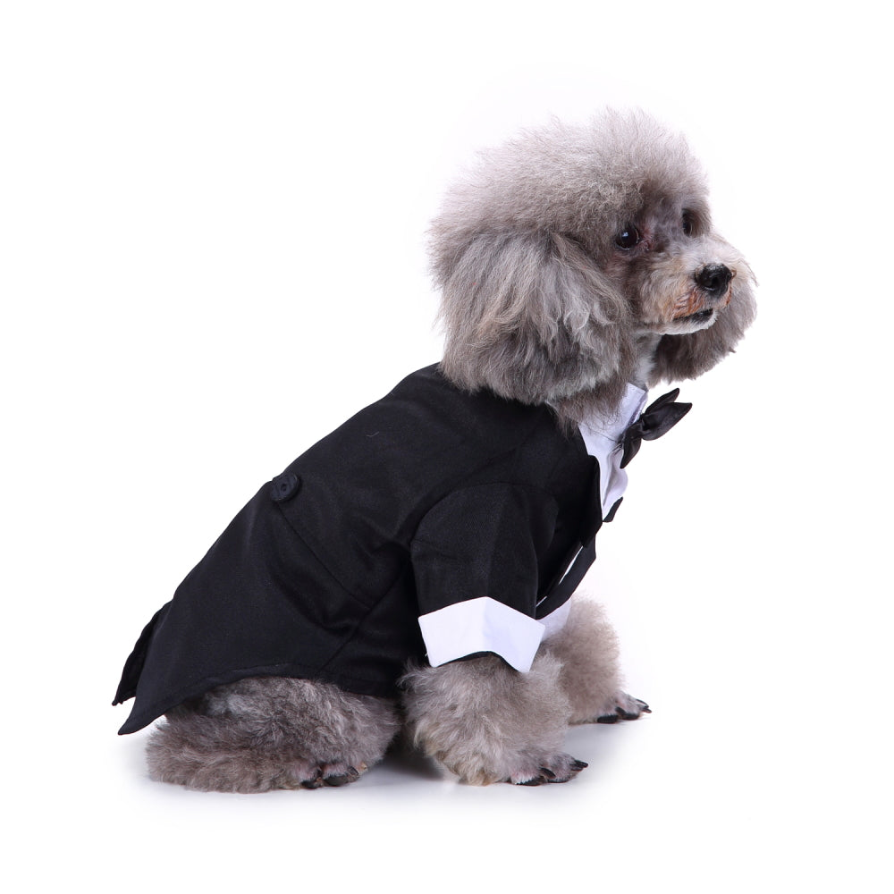 Tuxedo Dog Costume – Elegant Black, Blue or Pinstripe Tuxedo with Bow Tie for Special Occasions