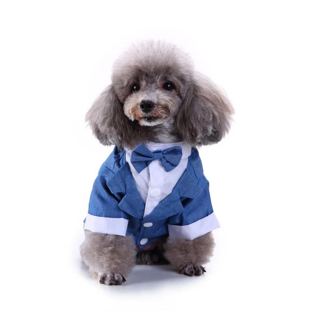 Tuxedo Dog Costume – Elegant Black, Blue or Pinstripe Tuxedo with Bow Tie for Special Occasions