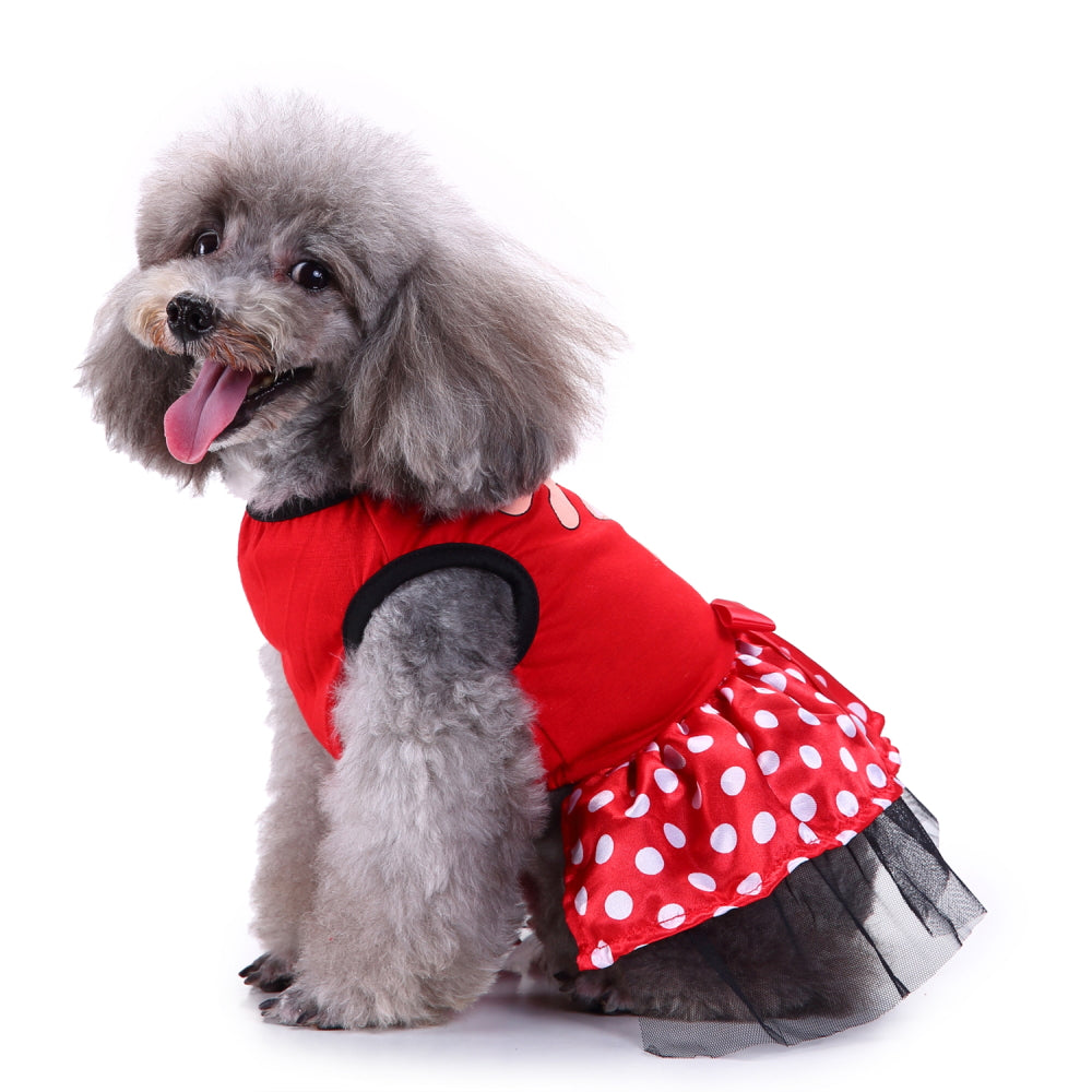 Reindeer Christmas Dog Dress – Adorable Red Polka Dot Skirt with Reindeer Design