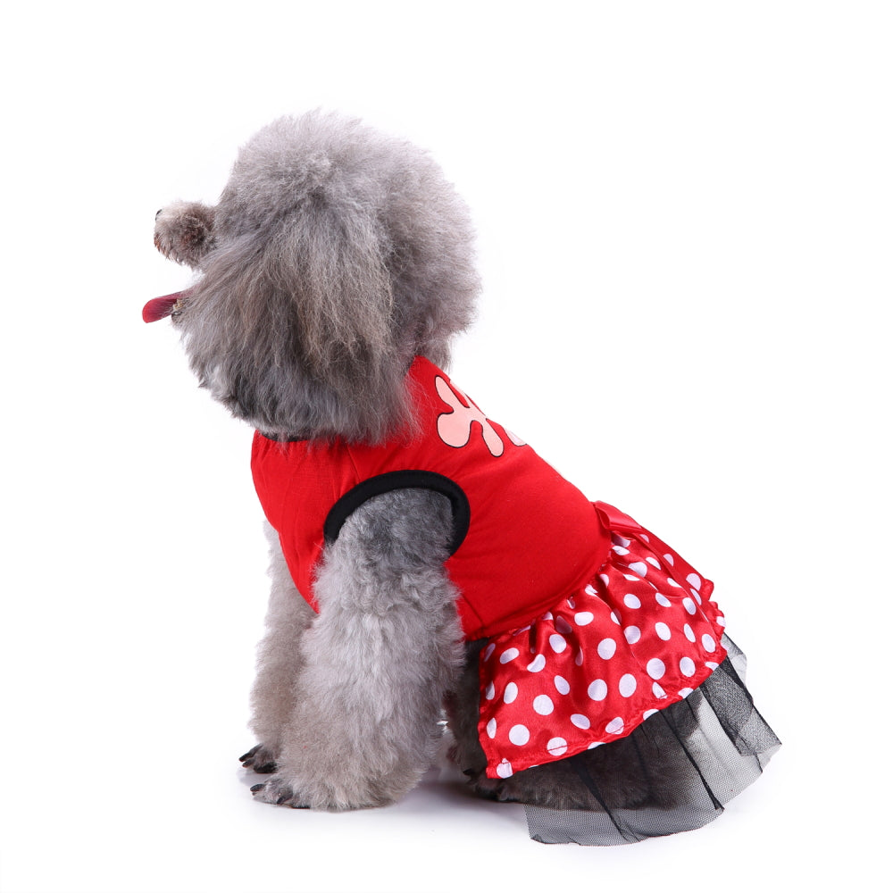 Reindeer Christmas Dog Dress – Adorable Red Polka Dot Skirt with Reindeer Design