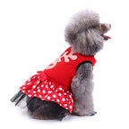 Reindeer Christmas Dog Dress – Adorable Red Polka Dot Skirt with Reindeer Design