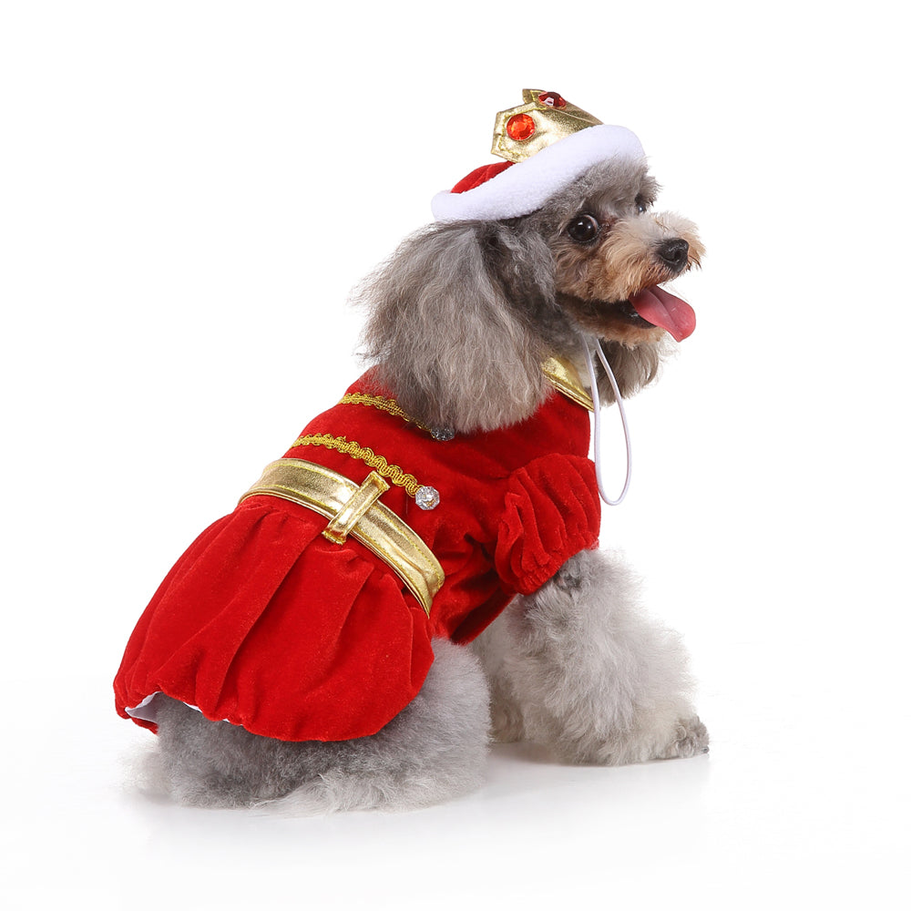 Royal Christmas Dog Dress with Crown – Red & Blue Options