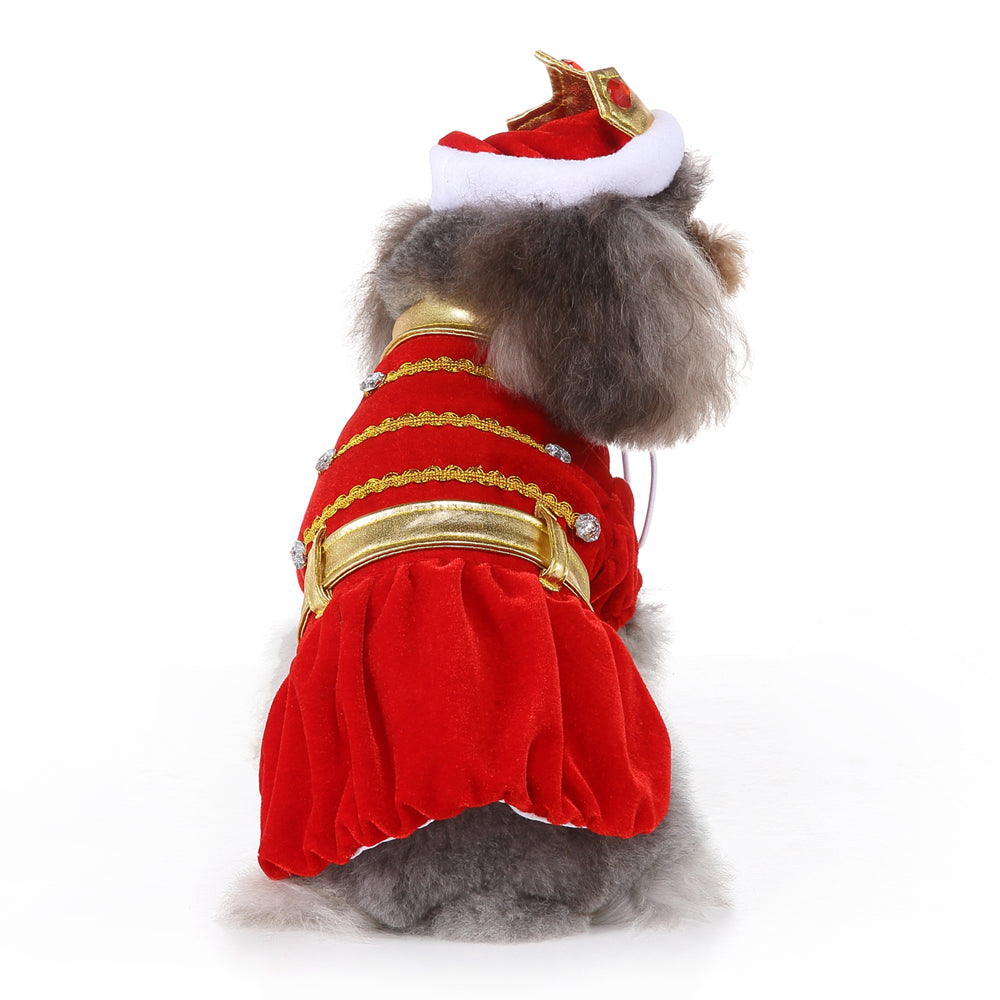 Royal Christmas Dog Dress with Crown – Red & Blue Options