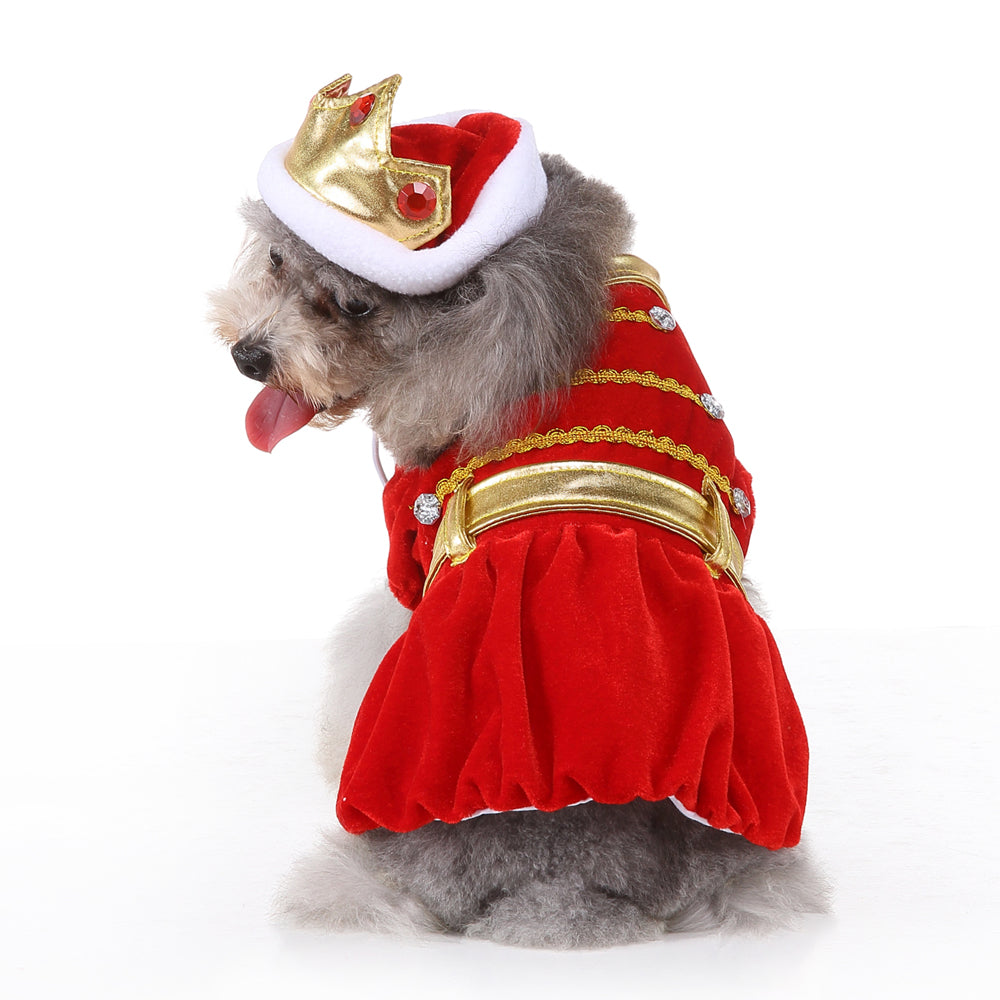 Royal Christmas Dog Dress with Crown – Red & Blue Options