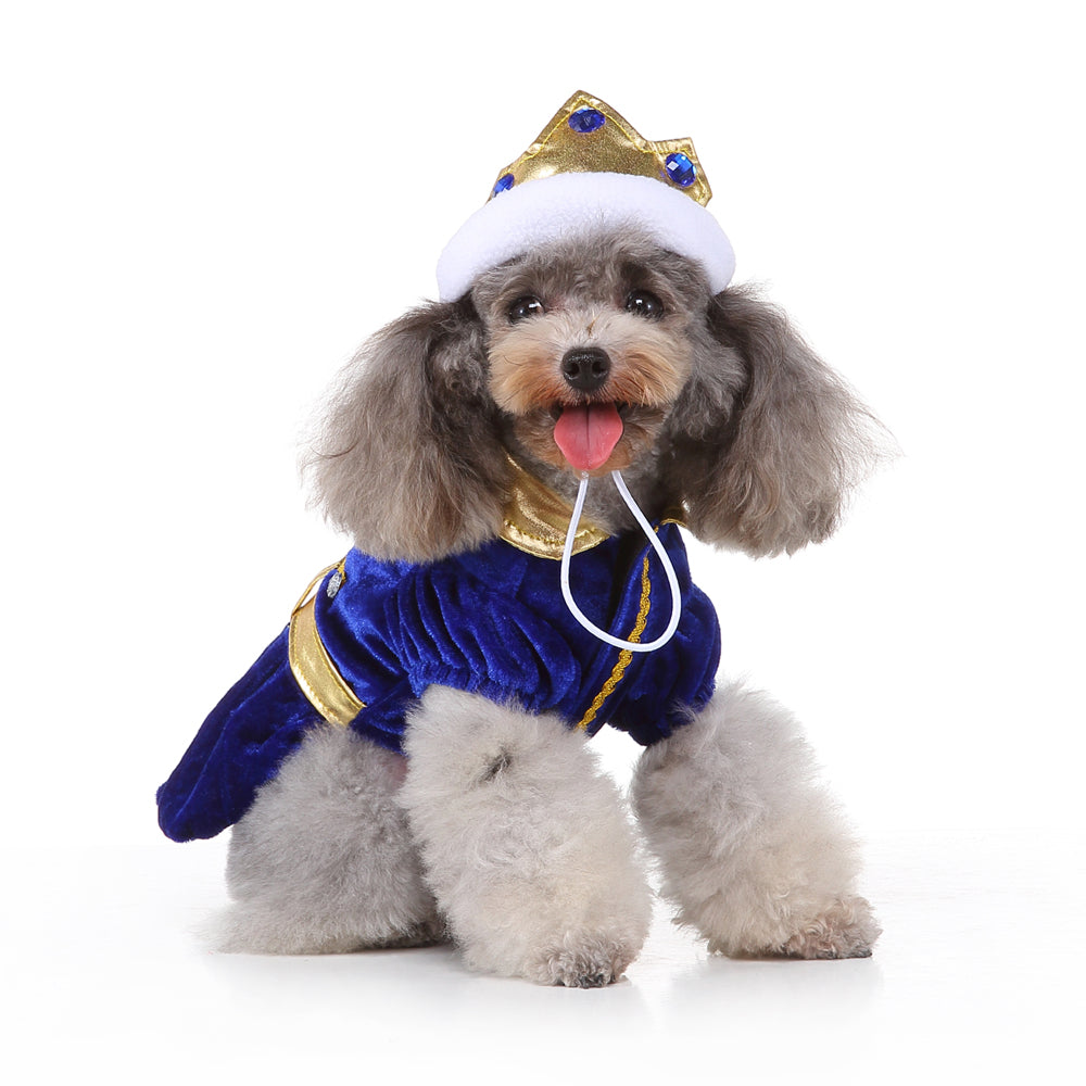 Royal Christmas Dog Dress with Crown – Red & Blue Options