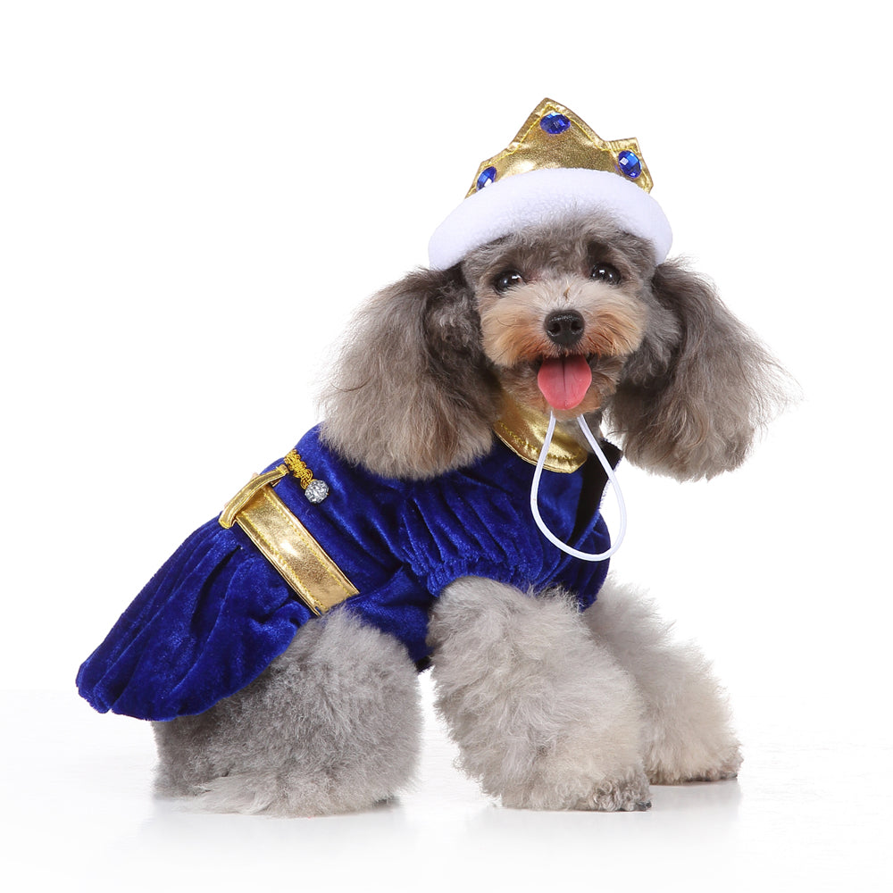 Royal Christmas Dog Dress with Crown – Red & Blue Options