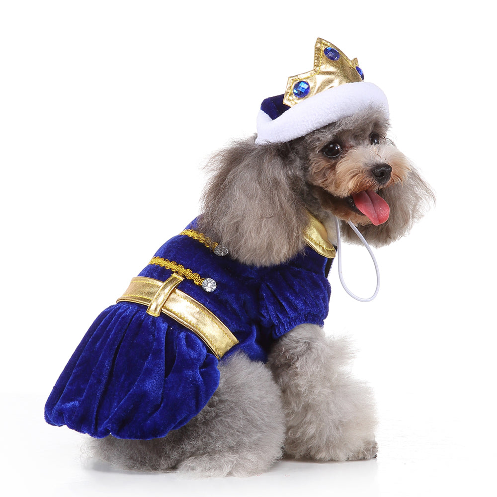 Royal Christmas Dog Dress with Crown – Red & Blue Options