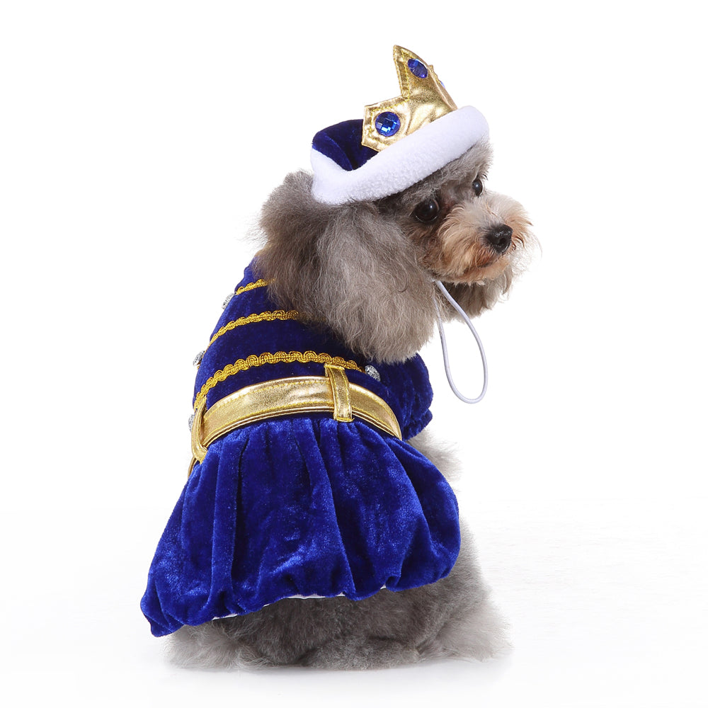 Royal Christmas Dog Dress with Crown – Red & Blue Options