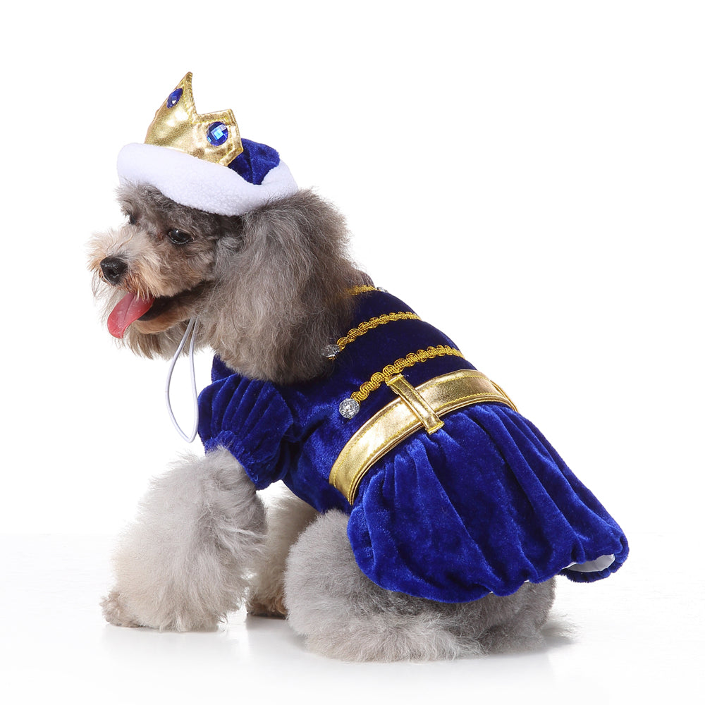 Royal Christmas Dog Dress with Crown – Red & Blue Options