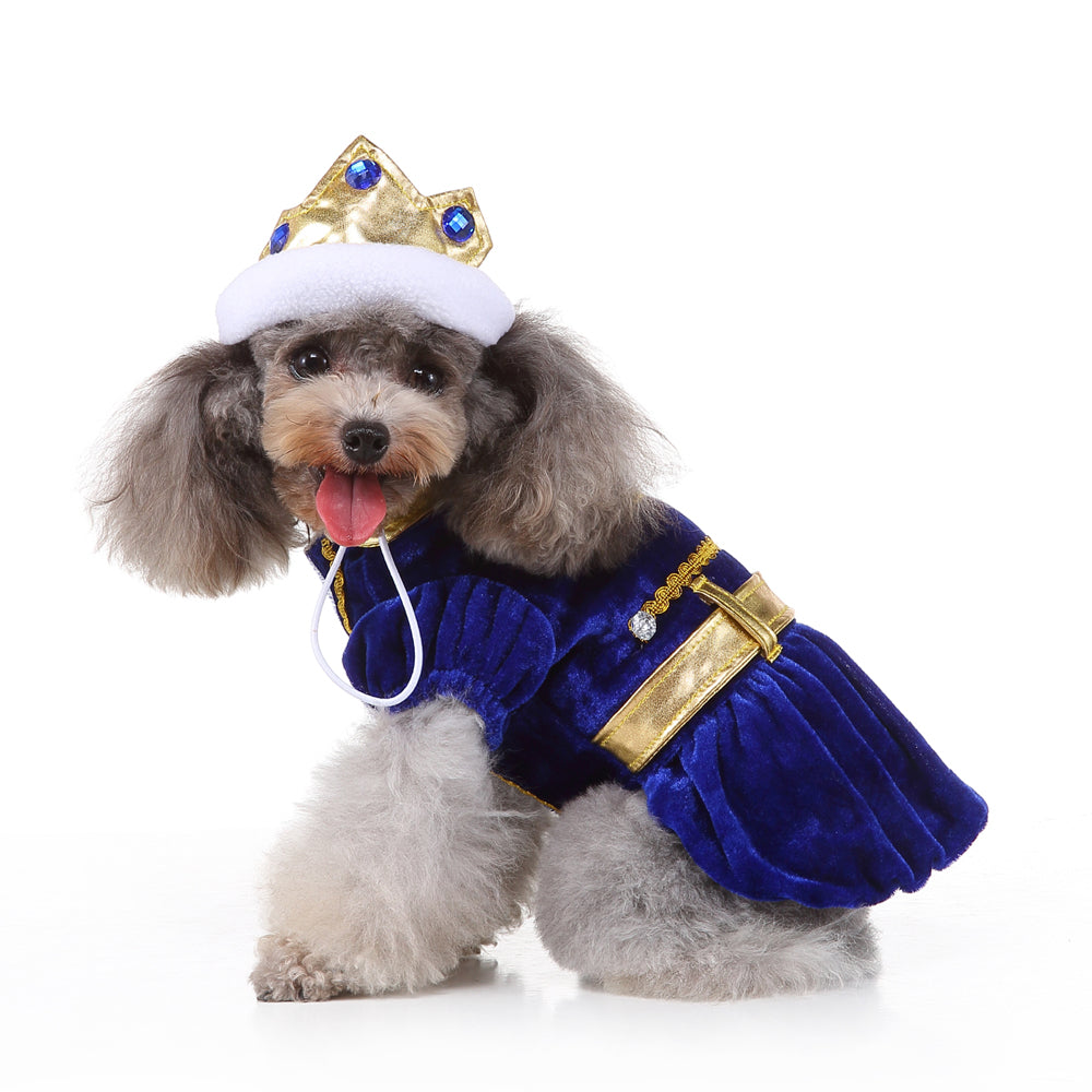 Royal Christmas Dog Dress with Crown – Red & Blue Options