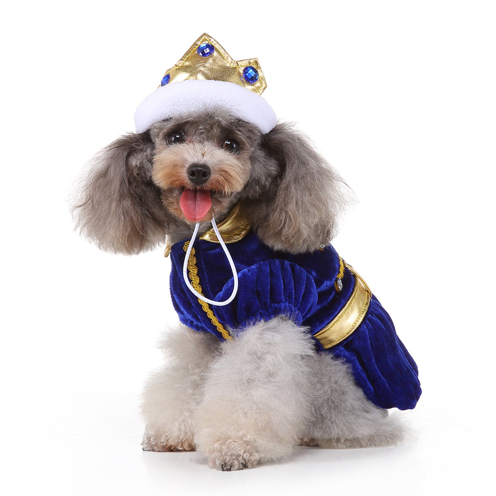 Royal Christmas Dog Dress with Crown – Red & Blue Options