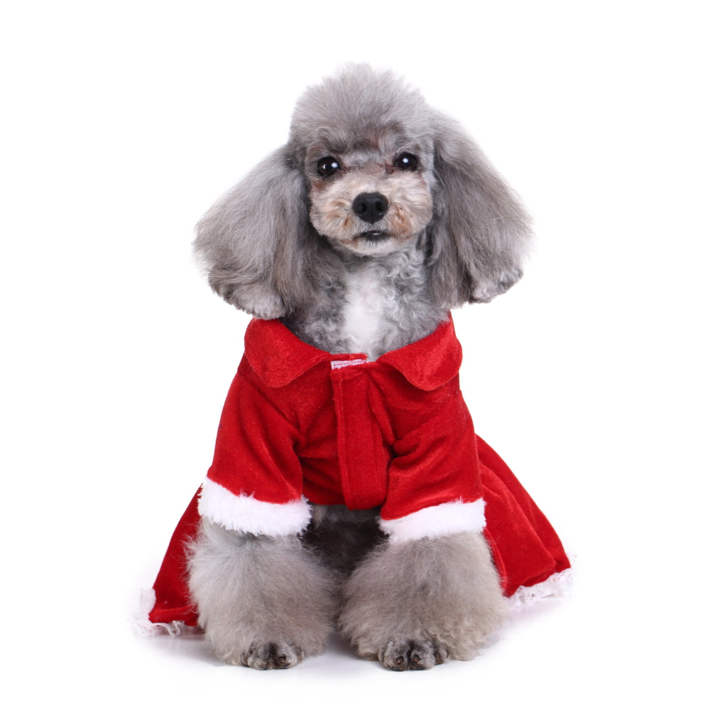 Santa Dress Dog Costume – Cozy & Stylish Holiday Pet Outfit with Bow Details