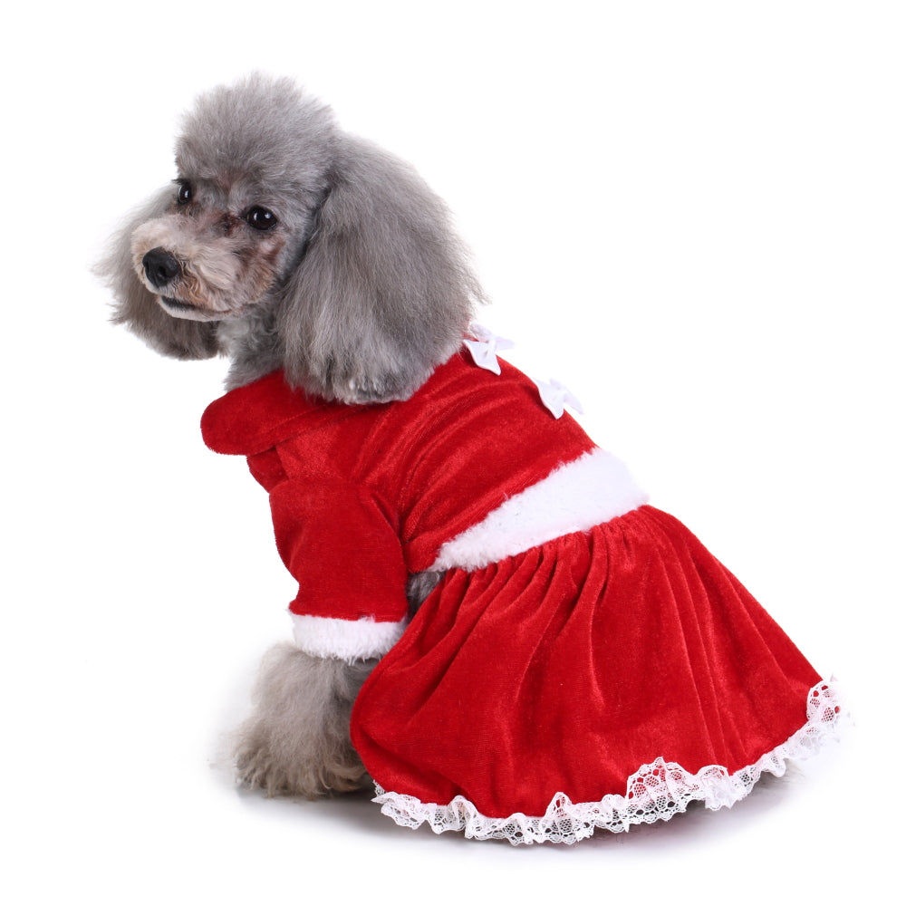 Santa Dress Dog Costume – Cozy & Stylish Holiday Pet Outfit with Bow Details