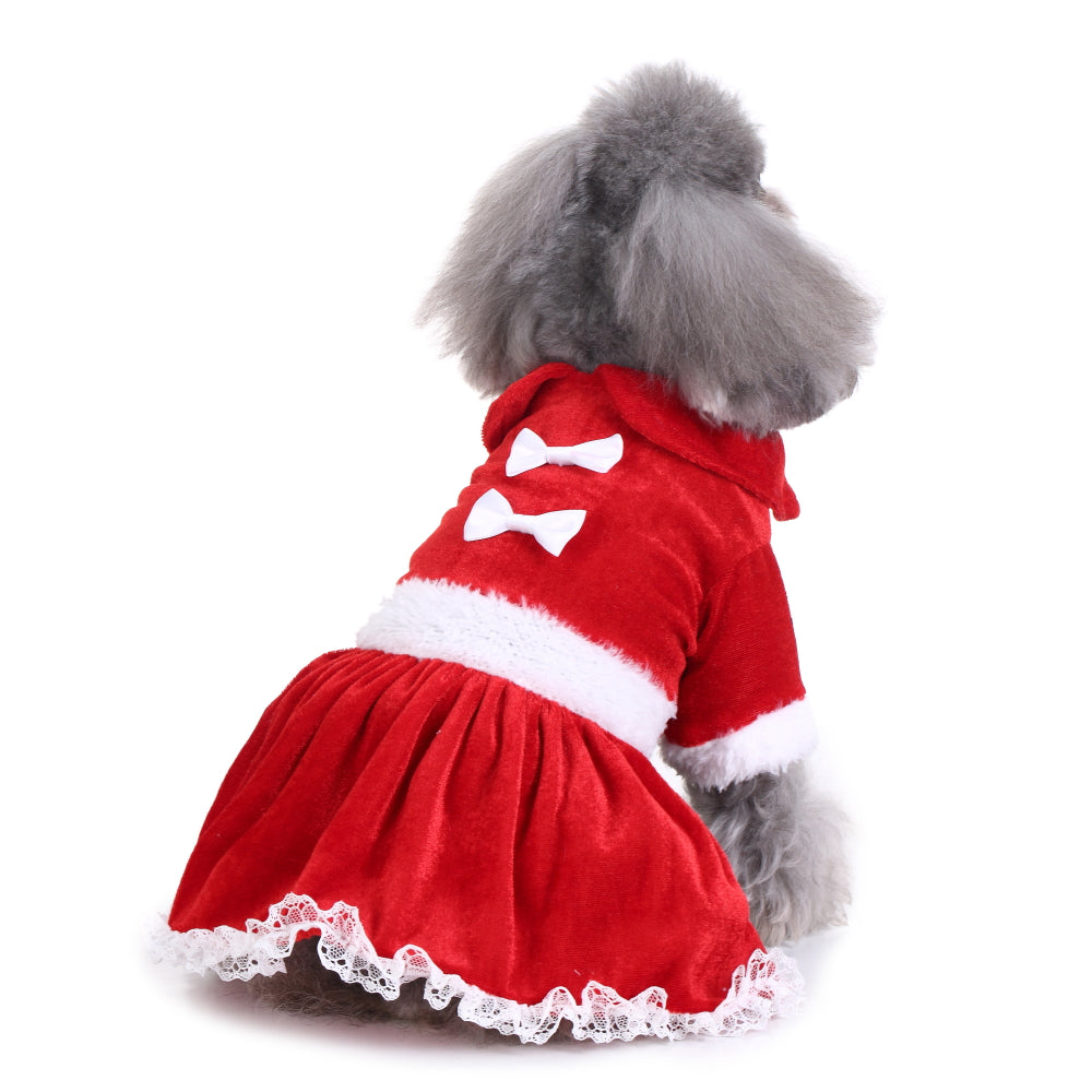 Santa Dress Dog Costume – Cozy & Stylish Holiday Pet Outfit with Bow Details