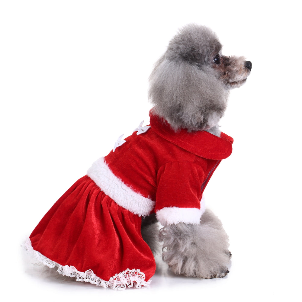 Santa Dress Dog Costume – Cozy & Stylish Holiday Pet Outfit with Bow Details