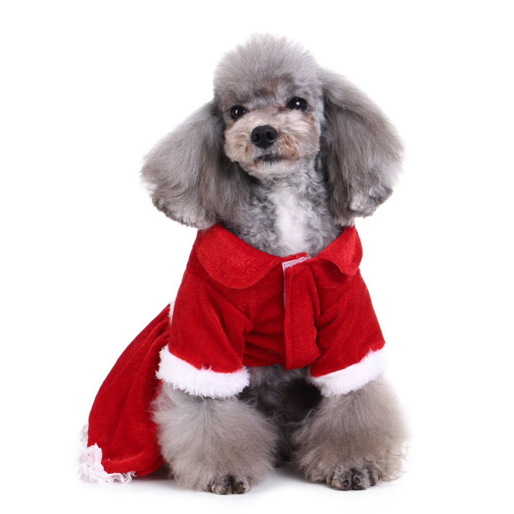 Santa Dress Dog Costume – Cozy & Stylish Holiday Pet Outfit with Bow Details