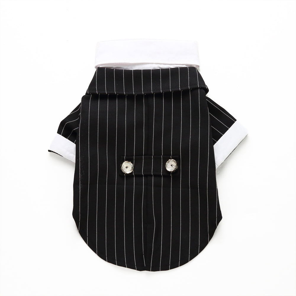 Tuxedo Dog Costume – Elegant Black, Blue or Pinstripe Tuxedo with Bow Tie for Special Occasions