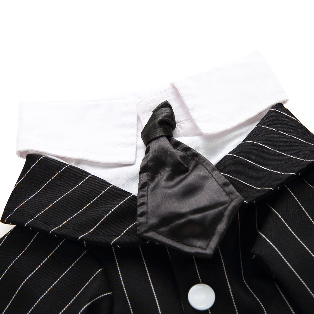 Tuxedo Dog Costume – Elegant Black, Blue or Pinstripe Tuxedo with Bow Tie for Special Occasions