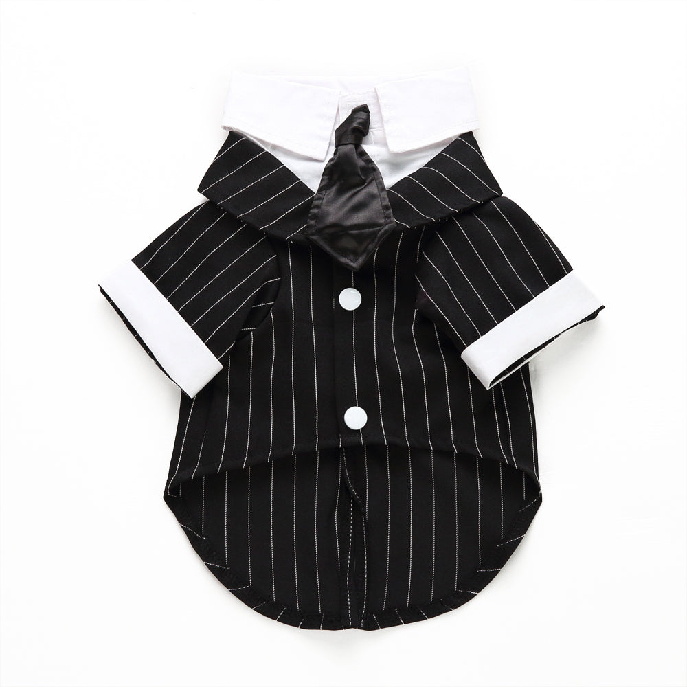 Tuxedo Dog Costume – Elegant Black, Blue or Pinstripe Tuxedo with Bow Tie for Special Occasions