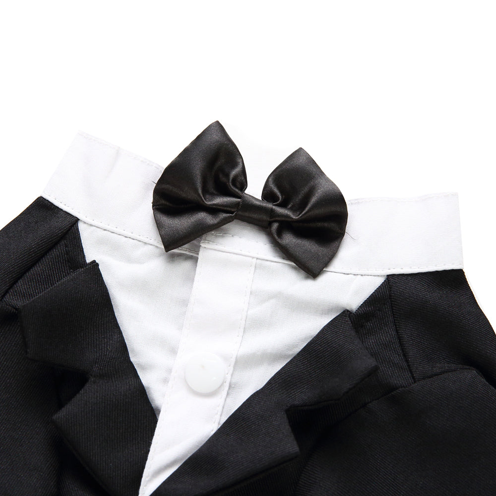 Tuxedo Dog Costume – Elegant Black, Blue or Pinstripe Tuxedo with Bow Tie for Special Occasions