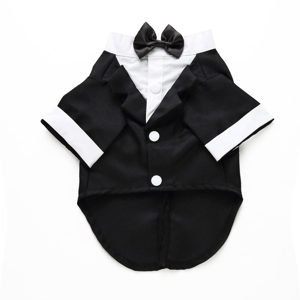 Tuxedo Dog Costume – Elegant Black, Blue or Pinstripe Tuxedo with Bow Tie for Special Occasions