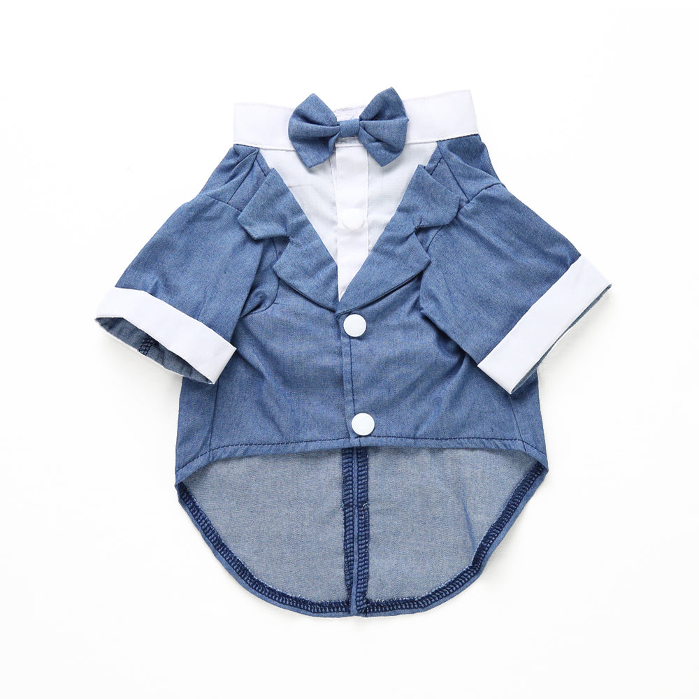 Tuxedo Dog Costume – Elegant Black, Blue or Pinstripe Tuxedo with Bow Tie for Special Occasions